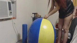 Slowly Deflating Yellow and Blue Beach Ball throught Open Valve--6 5 15--Video 81b