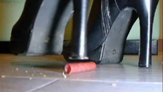 Girl crushed Sausage by her boots