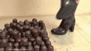 Chocolate covered marshmallow under Rubberboots