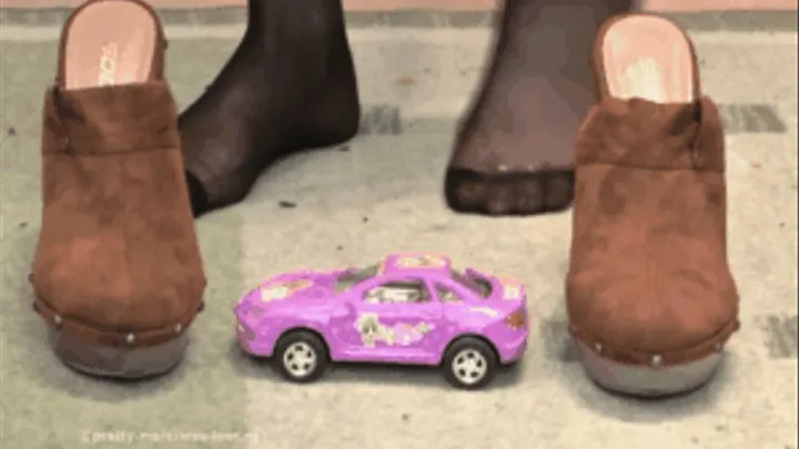 Car under Nylons and wooden Clogs