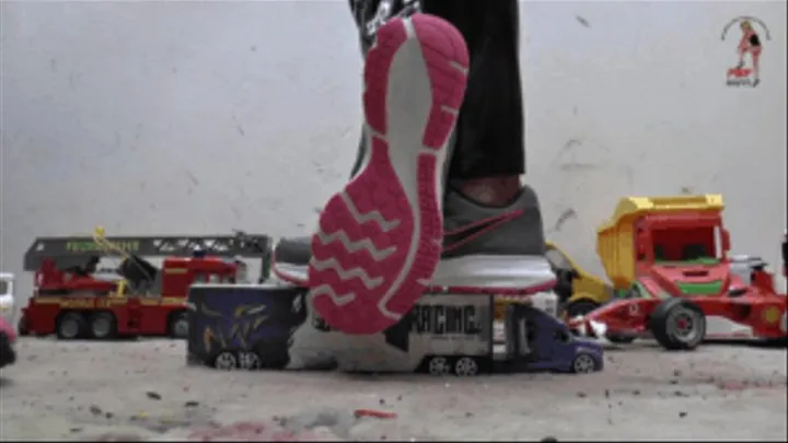 Nike Sneakers crushes Cars and Trucks (floor view)