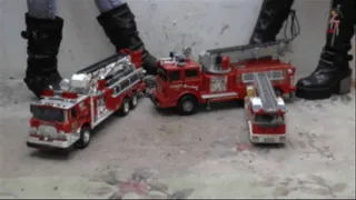 Three Fire Trucks VS two booted Girls