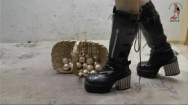 Christmas decoration under heavy Boots