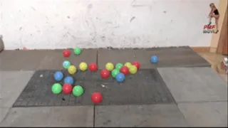 Plastic Balls under wooden Flats
