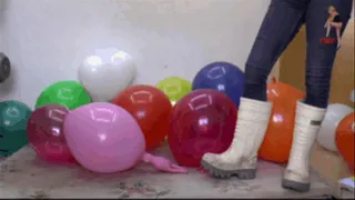 Balloons crushed under cruel merciless Gum Boots 6