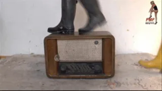 Old historical Radio crushed under merciless Boots 8