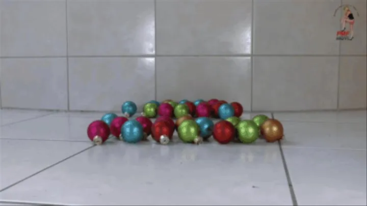 Christmas decorations under flat wooden mules floor view