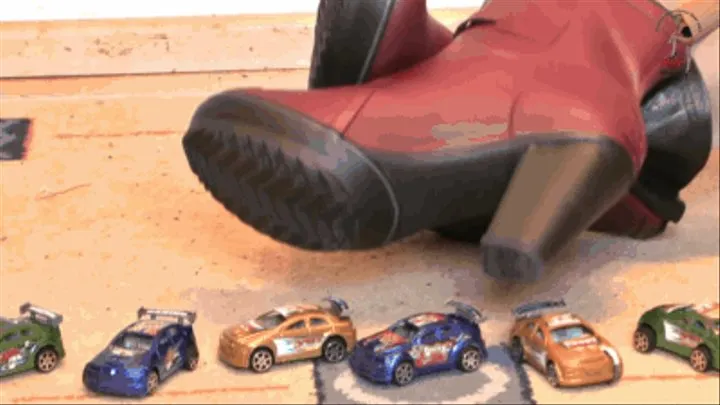 Small Toy Cars under Rain Boots