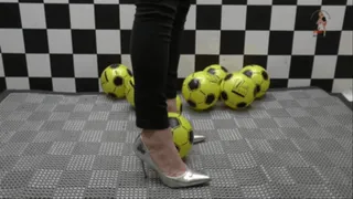 Balls under silver high heels