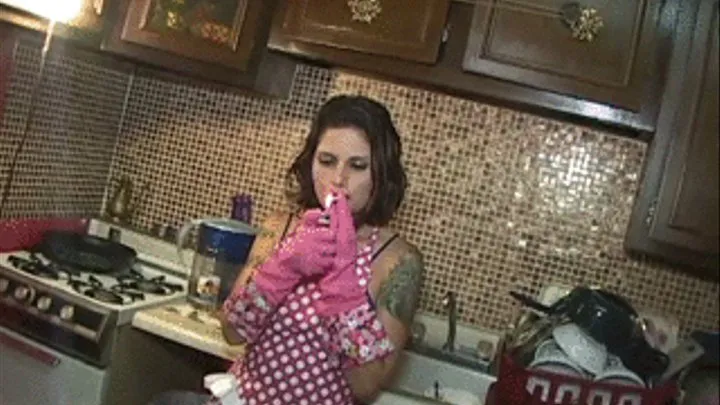 Nikki Smoking Apron and Rubber Gloves