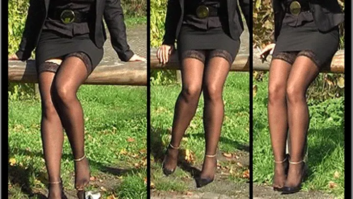 Black Santa Cruz Pumps 6 - Garterlesss Stockings & Corset - Worn Without Slip - Shoeplay & Secret - Part 1