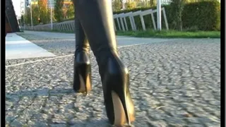 Walking And Posing In Black Leather Boots - Part 1