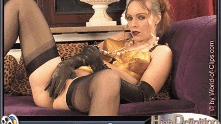 !!! !!! Joanne in golden SIL vintage lingerie, silver opera gloves and black ff stockings with golden seam gives hot foot- and blowjob!!! VIDEO IN HD!!!