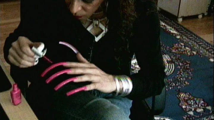 painting hot pink on my long nails [ WMVhigh ]