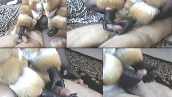 Mistress in Red fox fur & leather gloves slave to cum