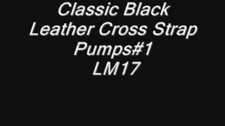 Classic Black Leather Cross Strap Pumps#1 LM17
