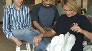 Charlee Tickles Two Guys at Once (Socked Feet)