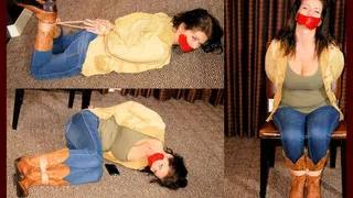 Bosom Nicole Silk (aka Cali-Luv) Bound, Tape-Gagged and Hog-Tied in Jeans and Cowboy Boots