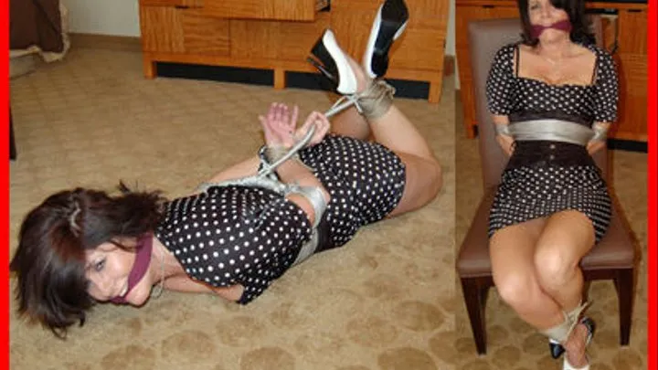 Long Legged Britany is bound, gagged and hog-tied