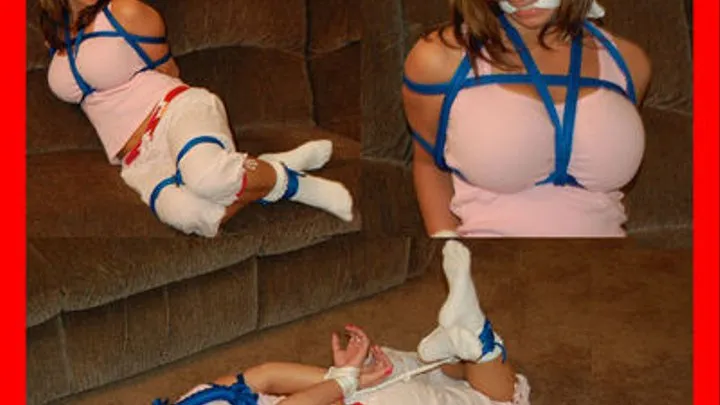 In pajamas and stocking feet bosom Stacie is bound gagged by a criminal