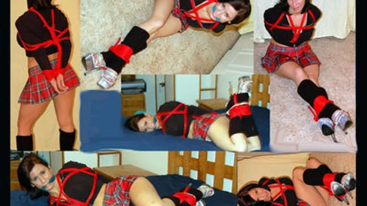 Bosom stacie tightly bound in red rope