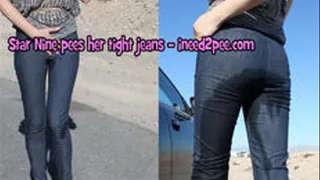 INEED2PEE IPOD - Star Nine omorashi wets skintight jeans in sun!
