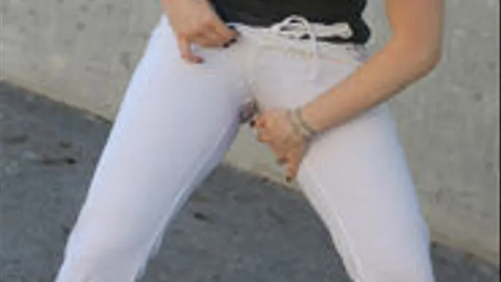 INEED2PEE- Sybil Wetting white pants outside lockedout