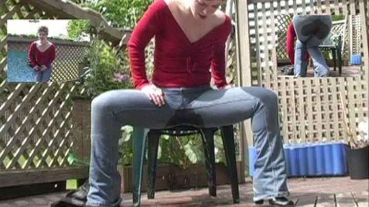 ineed2pee - Dani locked out, wets her tight jeans