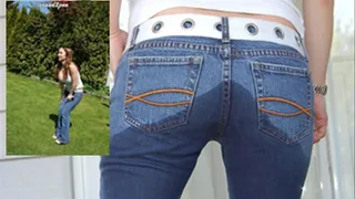 ineed2pee - Megan locked out and wets her tight jeans