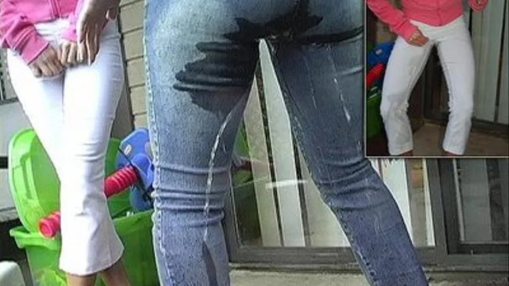 pee holding contest -pissing her tight jeans and pants wetting Michelle & Mandy