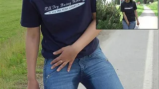 ineed2pee - Marla pissing her tight blue jeans ouside walk
