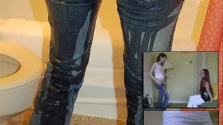 ineed2pee - Ivy and Michelle pee holding contest -wetting tight pants jeans