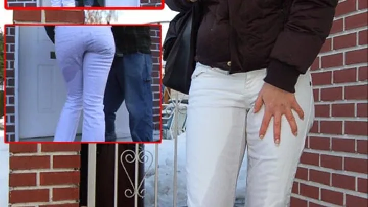 Mandy desperate to pee, wets her white pants on street