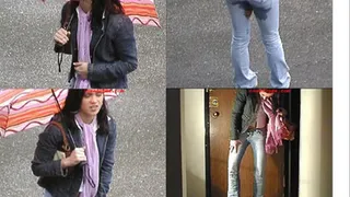 Mandy Pees Tight Jeans Outside & shows wet panty