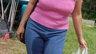 INEED2PEE - Jackie blonde MILF wetting her jeans outside