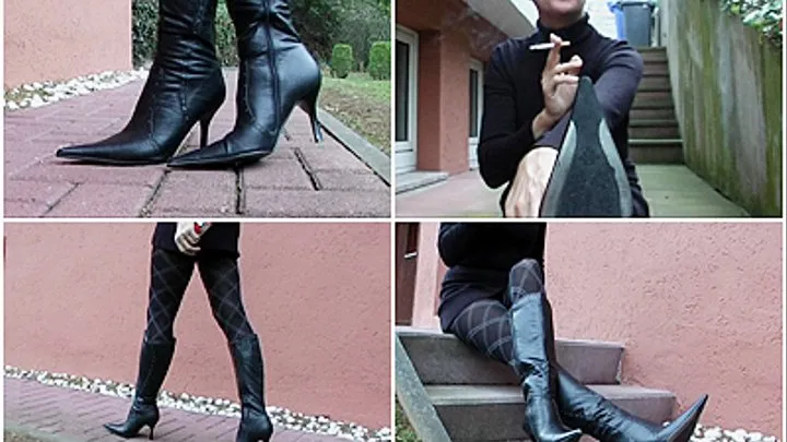 Black boots... long legs in a pantyhose