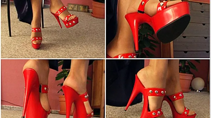 posingclip in my hot red plateau high heels