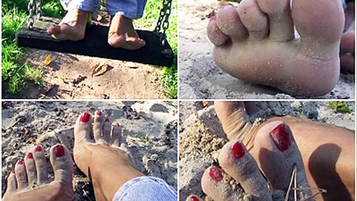 Bare feet and soles playing for you in the sand