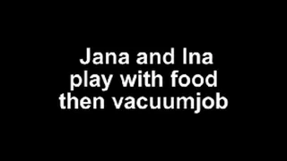 Jan and Ina play with food on boy, then vacuumjob until cum