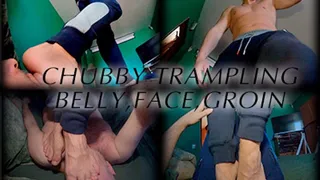 Chubby trampling belly face and groin