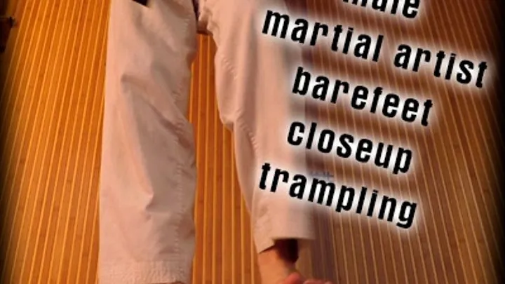 Male martial artist barefeet close up trampling