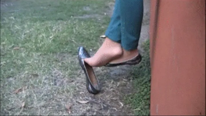 Silver penny loafers & nylons at the park