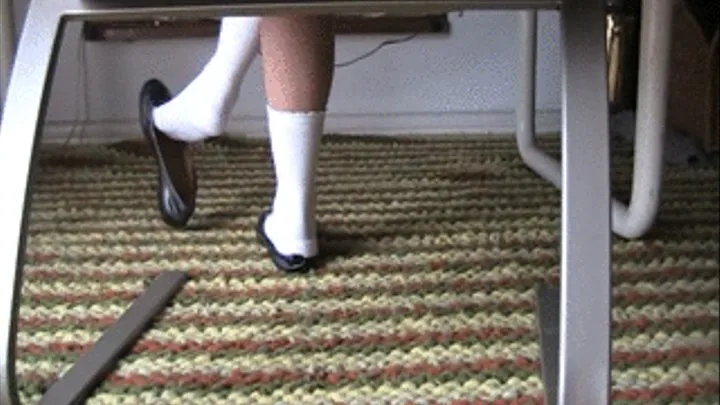 Schoolgirl black loafers & white socks @ desk 2