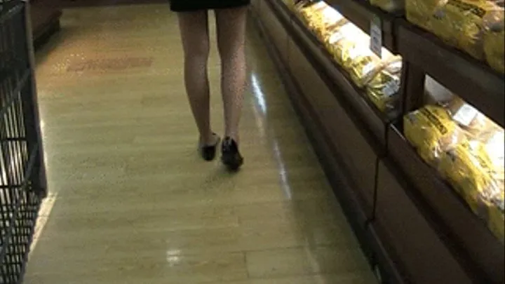 Shopping with black flats & nylons