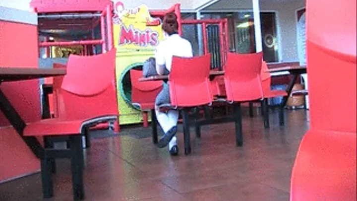 Schoolgirl black loafers & white socks @ Mc Donalds