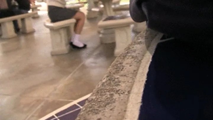 Schoolgirl with socks & flats at mall ~ Side view