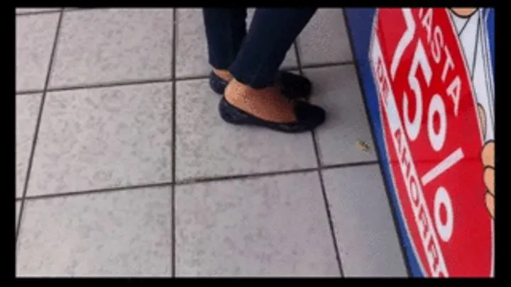 Blue penny loafers & nylons ~ At the pharmacy