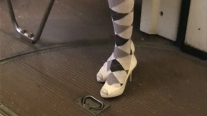Peep toe high heels & argyle knee sox ~ On the train