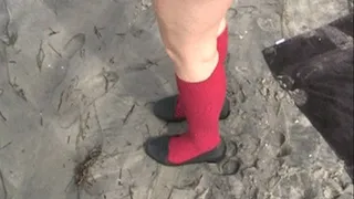 Knee high sock & low heel loafers @ the beach