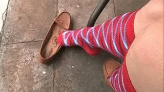 Brown loafers & Scotch knee high socks on the patio